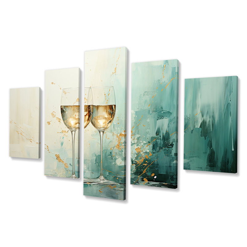 Verre émeraude champagne doré - champagne, art mural sur toile