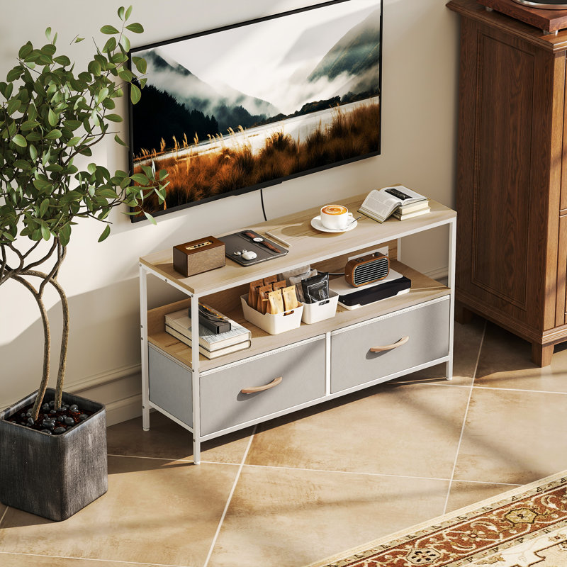Meuble télé avec station de charge, table télé avec rangement,, Chêne / gris pâle