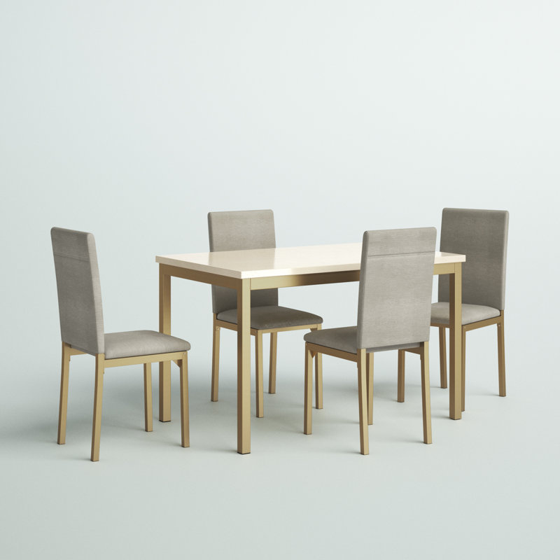 Ensemble de salle à manger 5 pièces Mizell, Table blanche / dorée avec chaise gris / doré