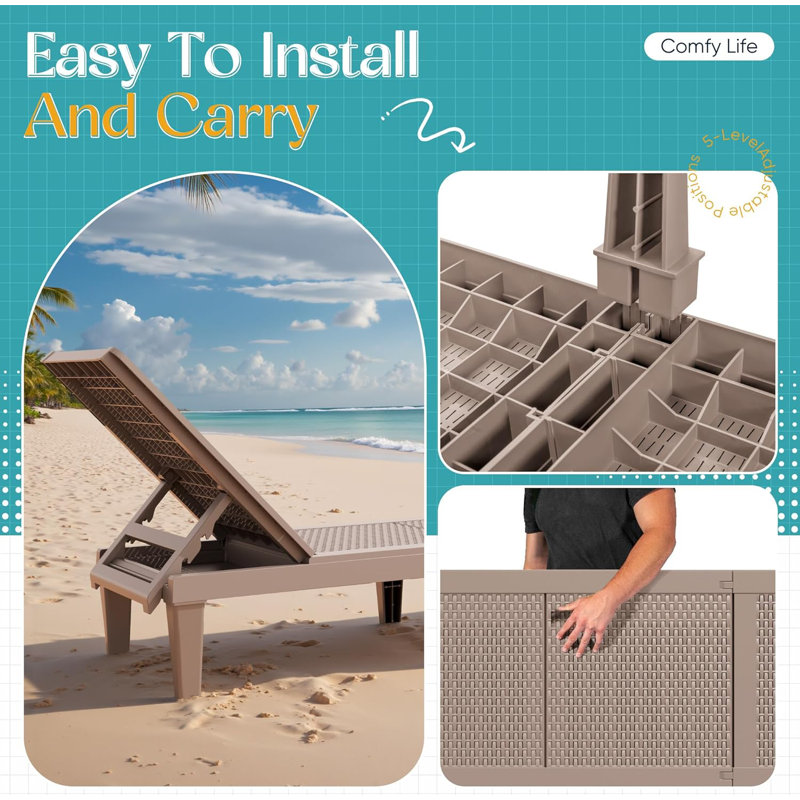 Ensemble de 2 chaises longues d'extérieur pour terrasse près de la piscine, imperméable, réglable et facile à assembler