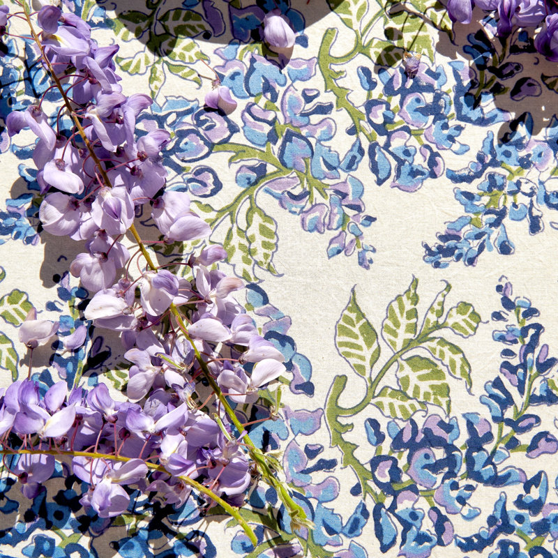 Wisteria Handmade Floral Tablecloth, 86" x 59", Blue/Green