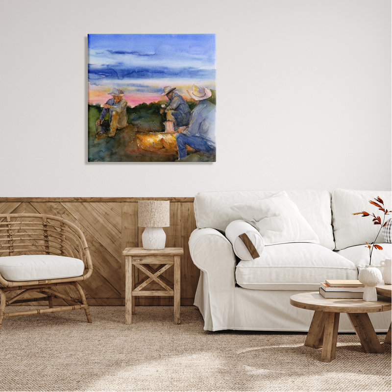 «Cowboys Around Campfire On Canvas» par John Keeling, reproduction, H 30 po x l 30 po x P 1,5 po