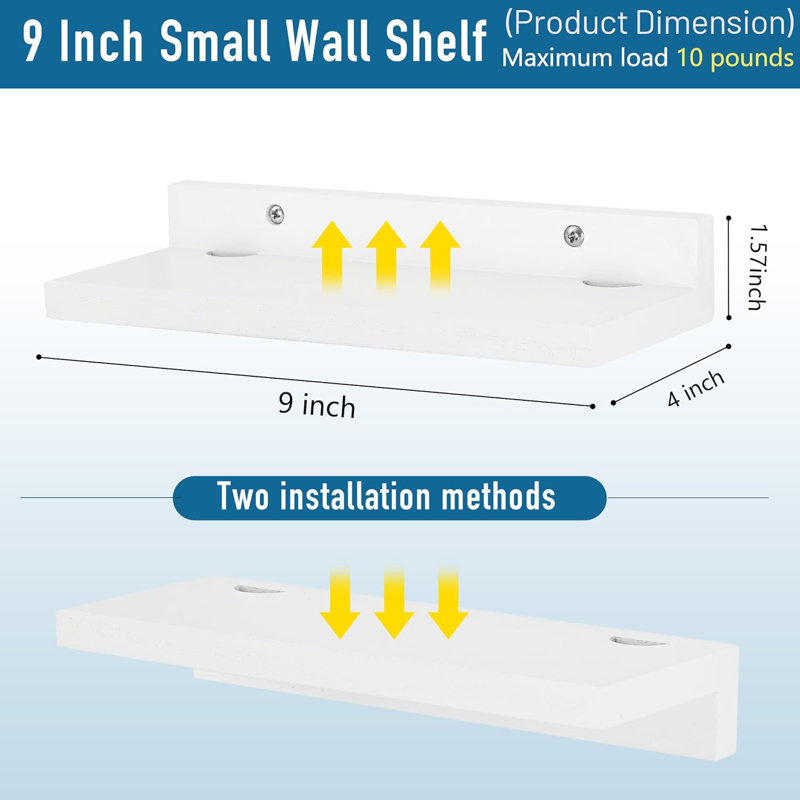 9 Inch Wall Mounted Shelf With Cord Hole Small Display Shelves For Cameras, Webcam, Router,Smart Speaker Action Figures-2 Pcs(White)