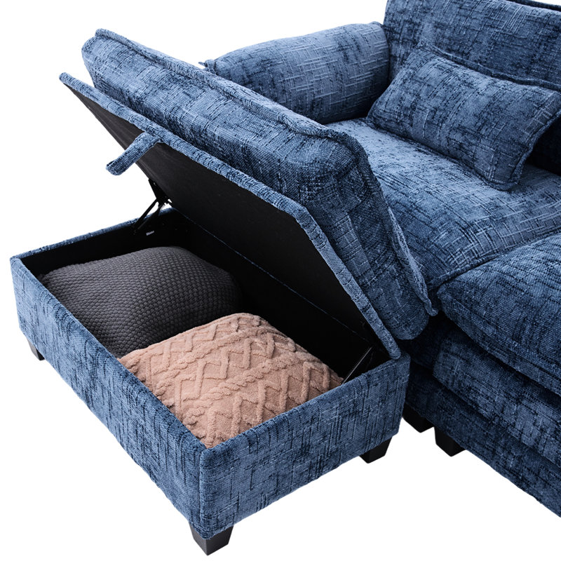 Canapé-lit modulaire en chenille de 112 po, mousse à mémoire de forme à haute résilience, rangement mobile, canapé pour téléphone surdimensionné en forme de L en nuage, revêtement, ressorts, poches latérales