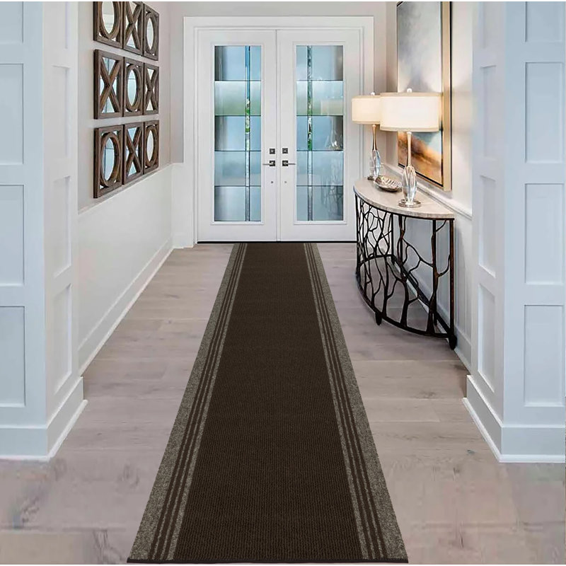 Custom Size Runner Rug Solid Border Brown Berber Style Indoor/Outdoor Non Slip Latex Backing, Runner 2'2" x 5'