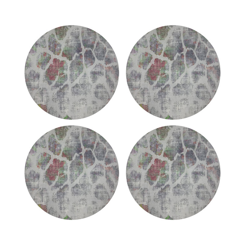Giraffe Vegan Leather Round Pebble Placemat, Holiday