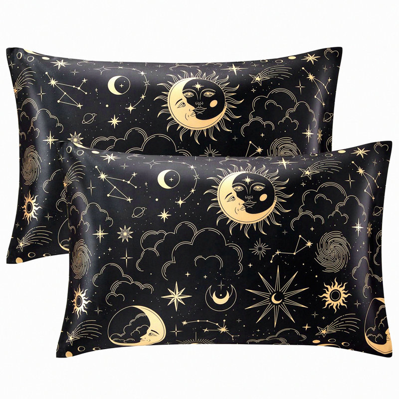 Silky HairGuard Pillowcase Set - 2Pcs Queen Size Covers for Hair Protection, Luxury Pillowcases with Envelope Closure, Black