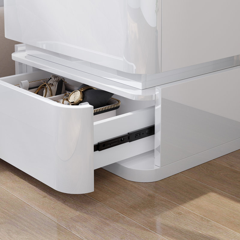 3-Drawer Nightstand With Charging Station And Motion Sensor Rgb Light, Curved Profile Design, No Assembly Required, White