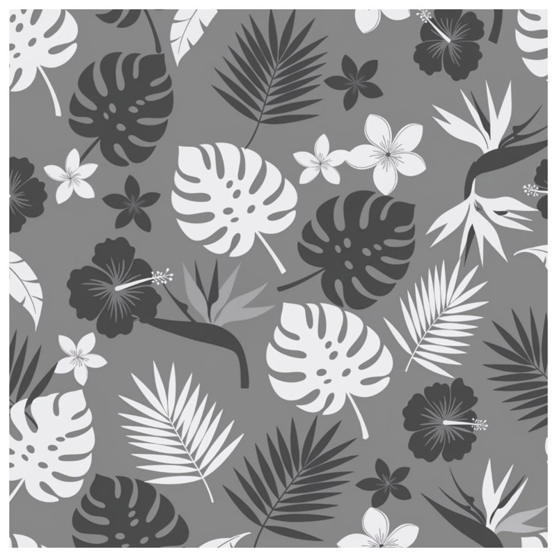Monochrome Tropical Leaves Quilted Thin Bedspread, Twin