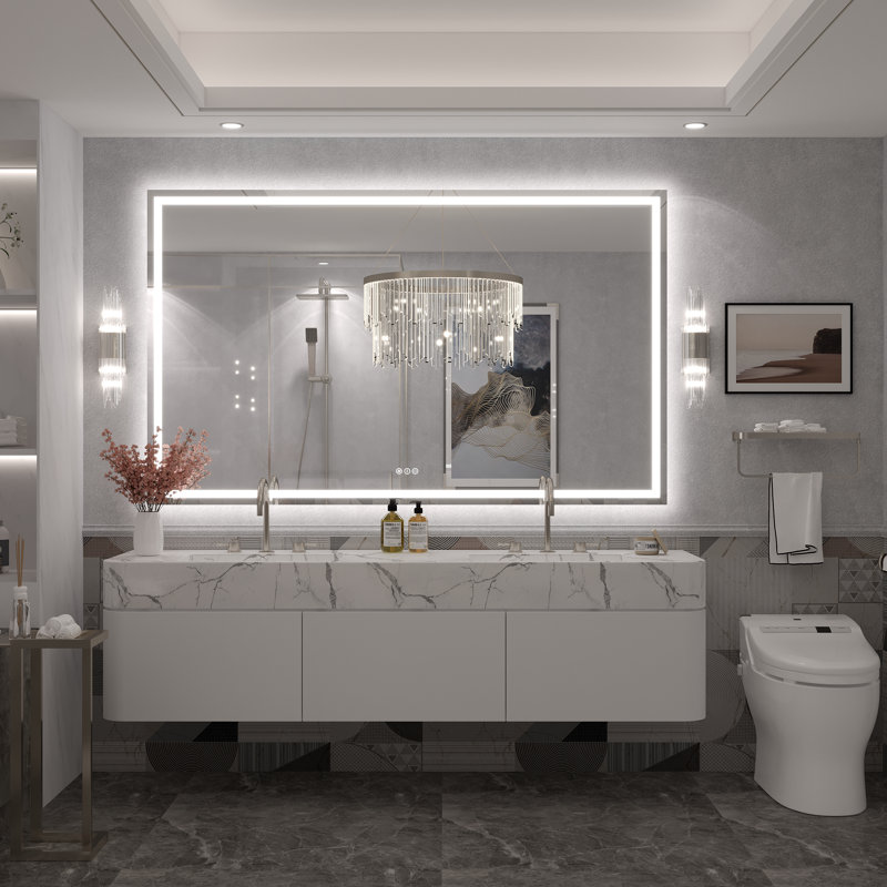 Miroir de salle de bain mural Molly, 66 po x 40 po, Transparent