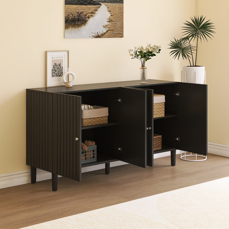 Buffet avec portes à motif ondulé, Noir
