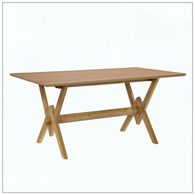 Dining Table, Rectangular Engineered Wood Top, Double V Solid Wood Base, Natural Wood Grain, Rustic Style