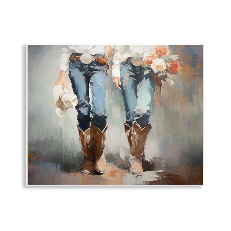 «Floral Cowgirl pair», art mural sur bois par Ramona Murdock