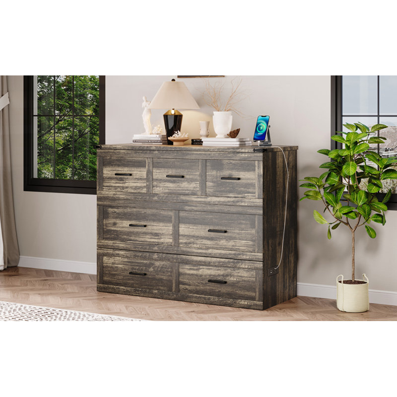Lit plateforme multi-fonctionnel pliable avec tiroir, Double , Gris