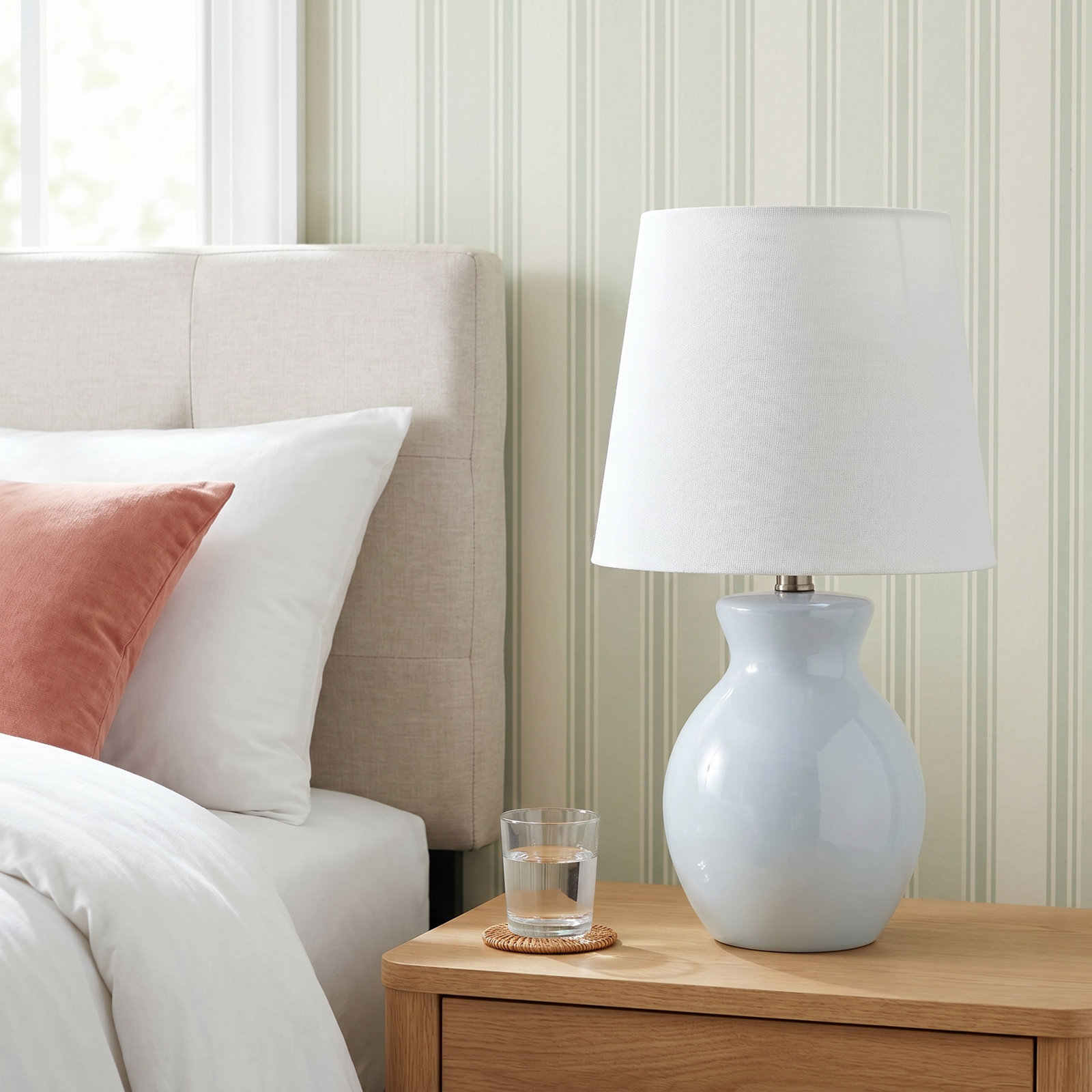Momsen Drum Ceramic Table Lamp, Blue, 15'' H X 8'' W X 8'' D