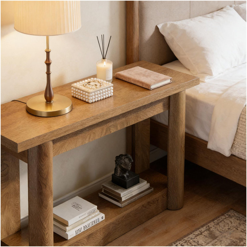 2-Tier Foyer Table,Entryway Sofa Table,Console Table, Brown Oak