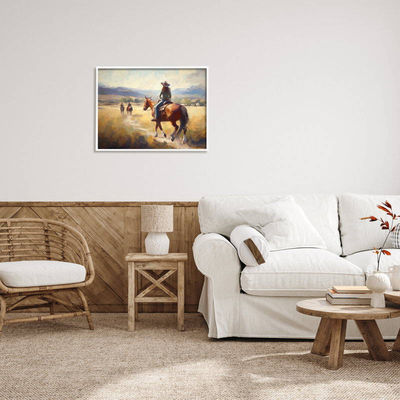 Équitation à cheval, scène par Ramona Murdock, Giclée encadrée blanc bord de mer, H 24 po x l 30 po x P 1,5 po