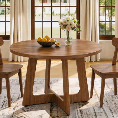 47" Round Dining Table for 4-6, Farmhouse Wood Circle Table with Mid-Century Style, Sturdy MDF for Kitchen Dining Room