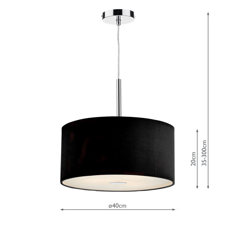 Kiera 3 - Light Polished Chrome Drum Pendant, Small, Black