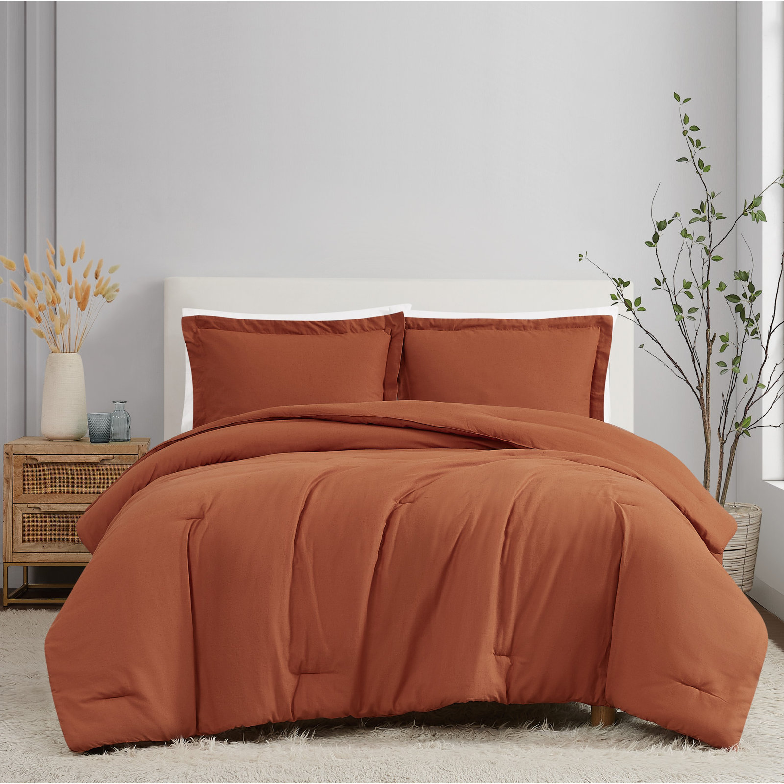 Nena Linen Bedding Set, Queen Comforter + 2 Standard Shams, Rust