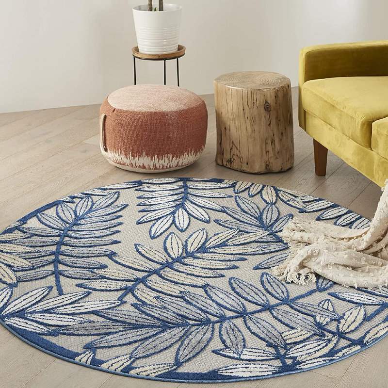 Adames Floral Indoor / Outdoor Rug, Round 5'3"