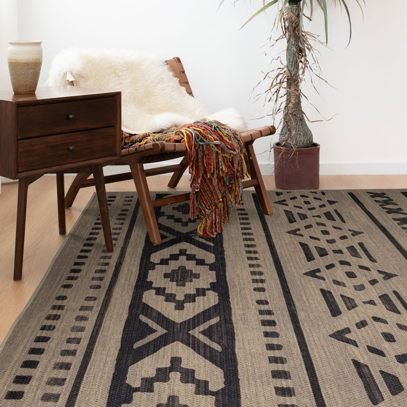 JUTA Machine Washable Moroccan Geometric Diamond Design Performance Area Rug Brown Black  Non-Slip Backing