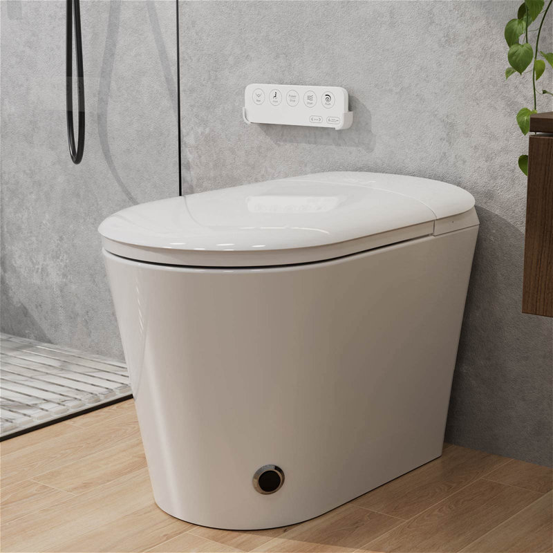 Smart Toilet Bidet Tankless, Auto Open/Close Lid, Elongated Dual Flush One-Piece Toilet, White