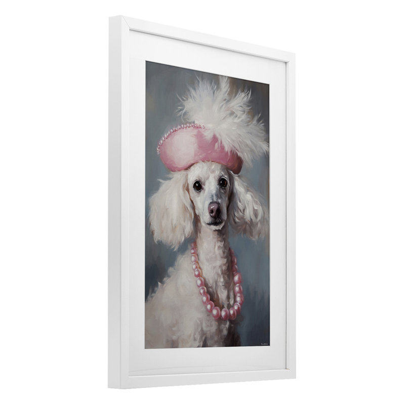 Magnifique reproduction sous-verre encadrée d'un chiot Collette, design par Tina LeCour, H 20 po x l 14 po