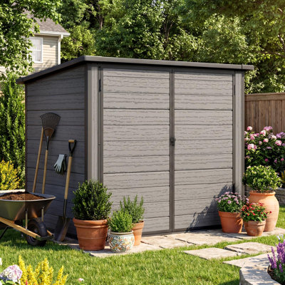 Resin Outdoor Trash Can Storage Shed With Reinforced Floor