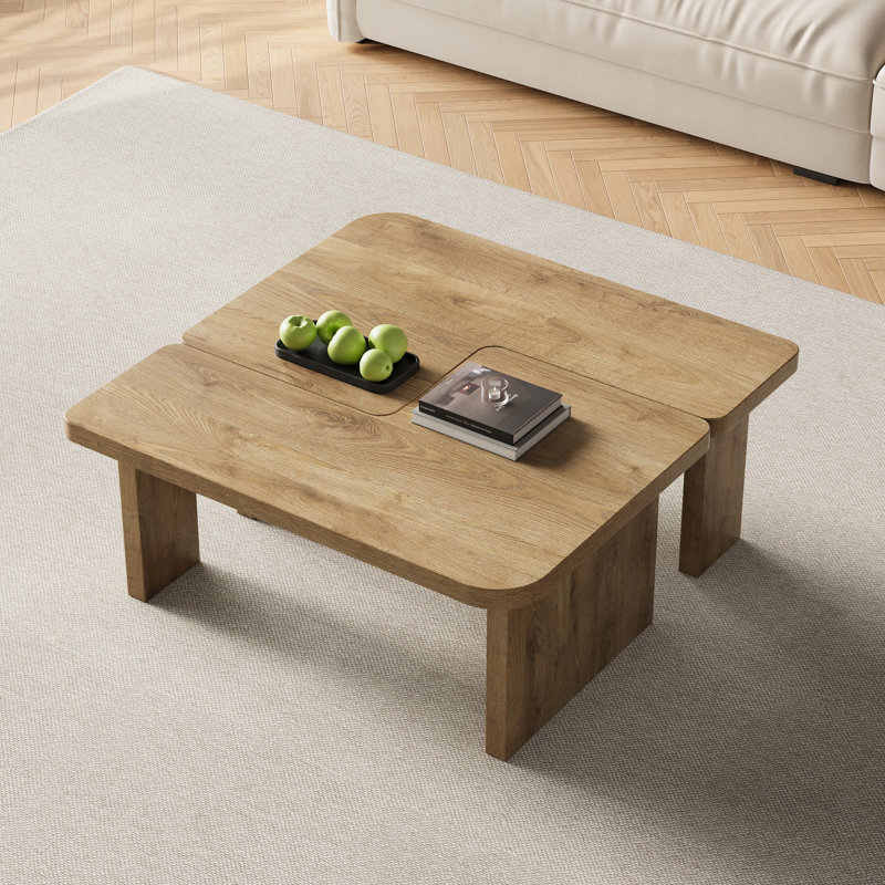 Table basse Mid-Century moderne en bois pour le salon, table d'appoint réglable et gratuite, 2 pièces, Retro Oak