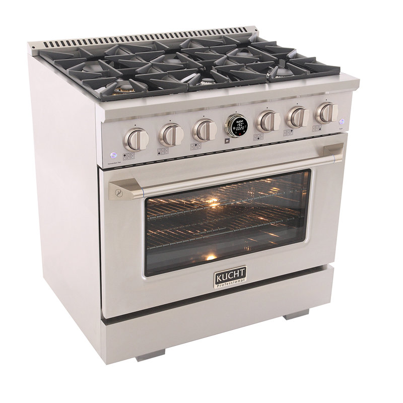 36 in. 5.2 cu. ft. 6 Burners Dual Fuel Range with Kucht Horus Thermostat, Stainless Steel, Natural Gas