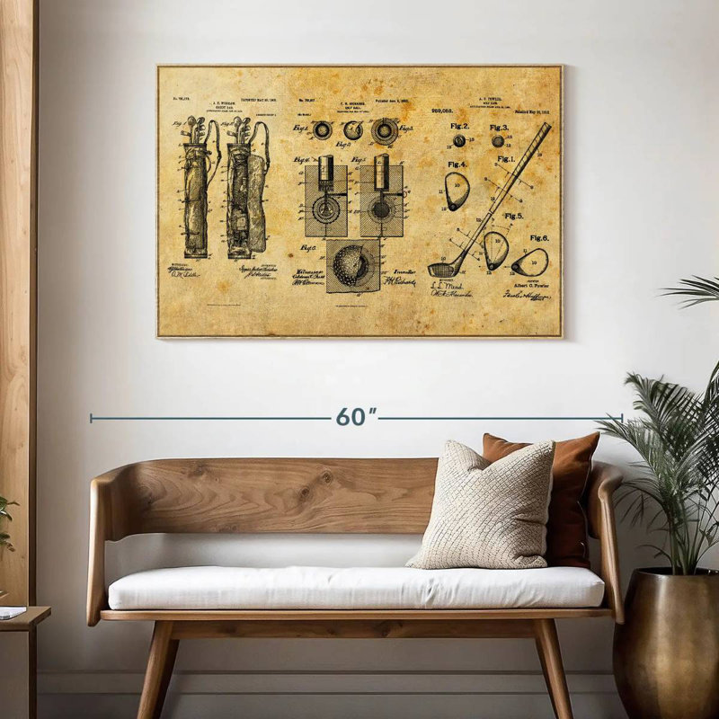 Brevet de jeu de golf, Cadre flottant en bois naturel, 46 po x 31 po