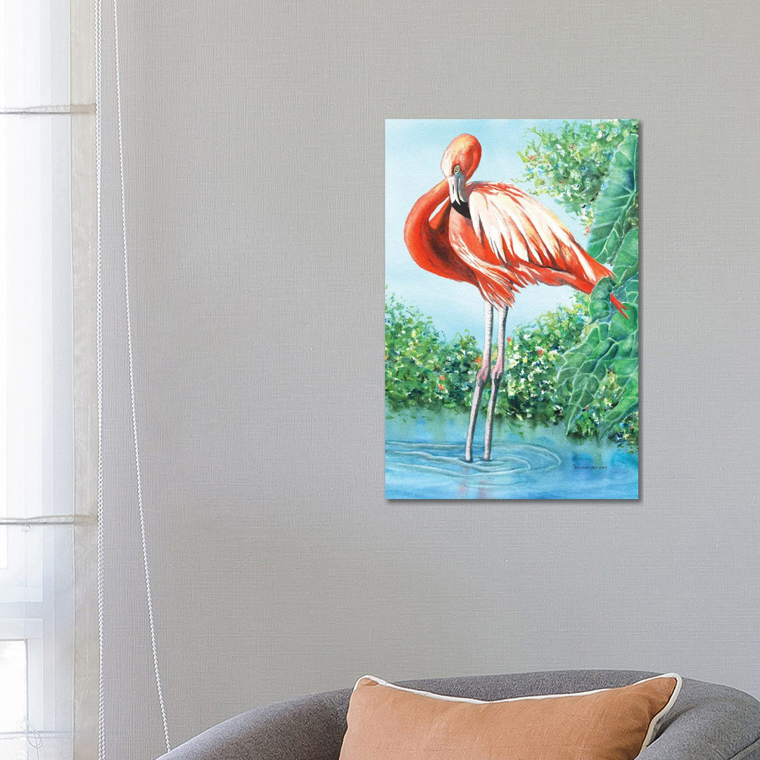 Flirty Flamingo von Christine Reichow - Galerie-verpackte Leinwand Giclée auf Leinwand