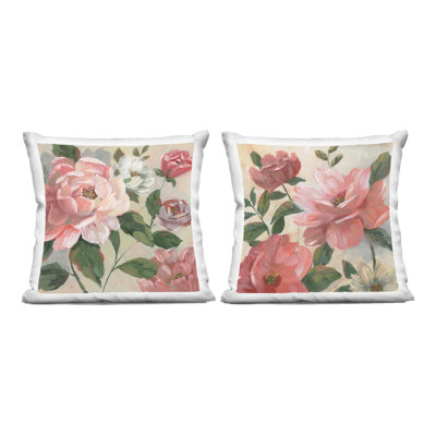 Pink Spring Flower Assortment 2 Piece Decorative Printed Throw Pillow Set, design by Nan