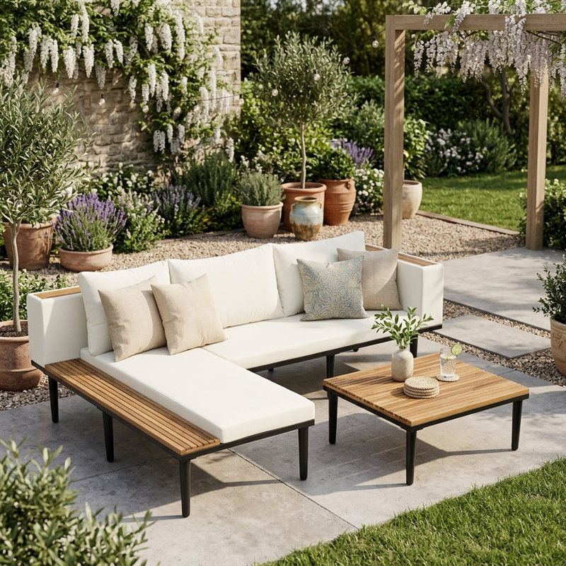 Ensemble de canapé modulaire d'extérieur en forme de L Luxury, Beige