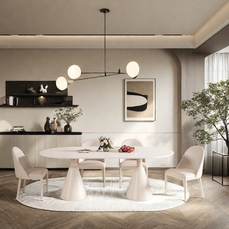 Oil wind minimalist table and chair combination, 29.5"H x 55.1"L x 31.4"W