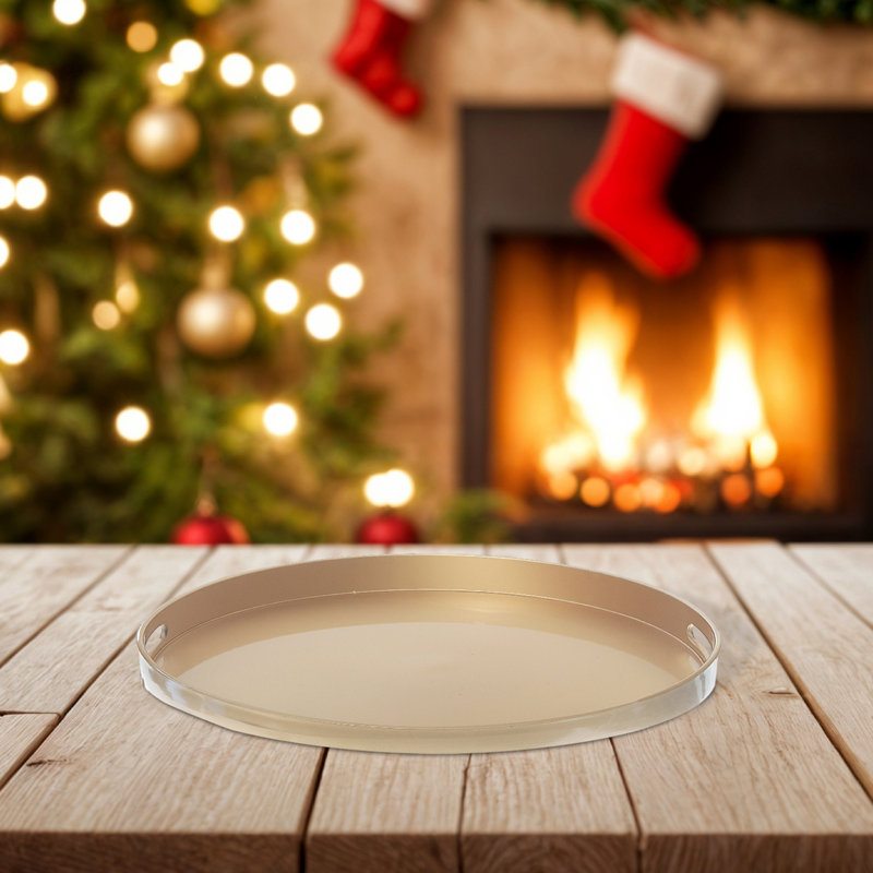Round Serving Tray With Handle, Gold