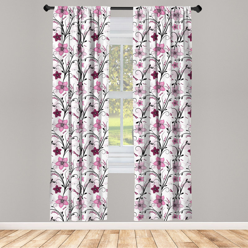 Dragonfly Floral Semi-Sheer Rod Pocket Curtain Panels, 28" x 84"