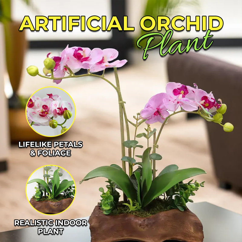Orchidée rose réaliste dans un pot à fleurs en bois