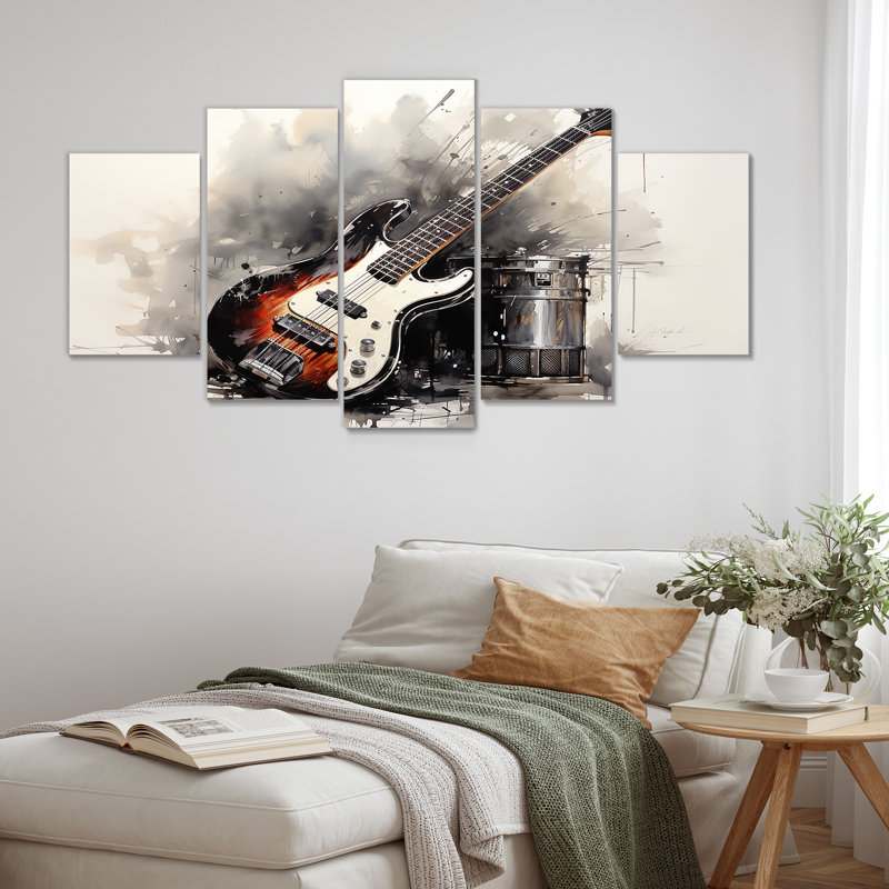 Vibromasseur brun, guitare vibrante III - ensemble de décorations murales musicales