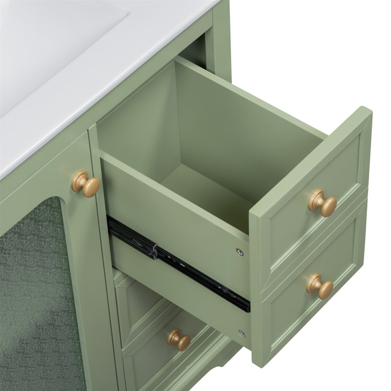 Meuble-lavabo sophistiqué avec plusieurs options de rangement et une fabrication durable, Vert