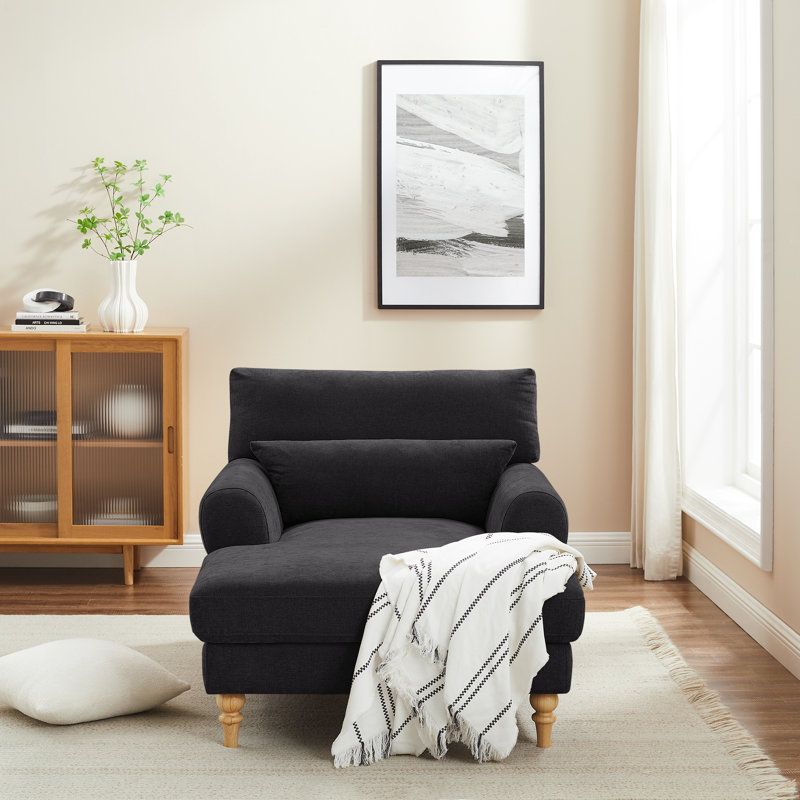 Chaise longue rembourrée avec dossier réglable Davene, Black Polyester Blend