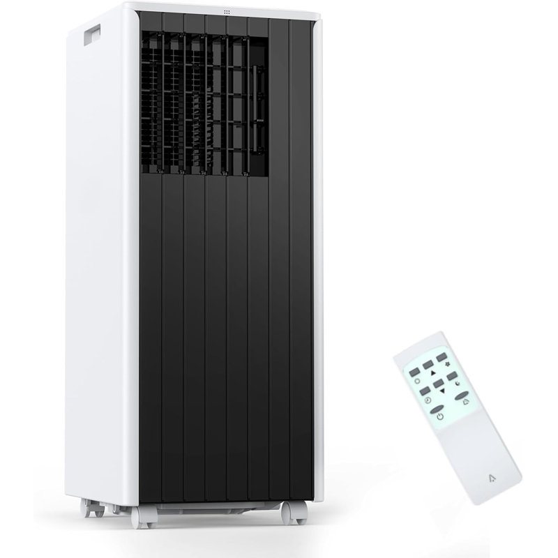 Unité de climatisation portable avec télécommande de refroidissement de 8 000 BTU, minuterie programmable à faible bruit de 24 heures pour les pièces jusqu'à 350 pieds carrés, idéale pour les dortoirs ou les bureaux. Conception en noir et blanc