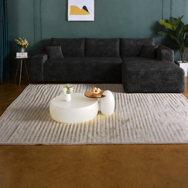 Canapé modulaire en velours côtelé de 103 po sans assemblage, sans assemblage, noir moderne