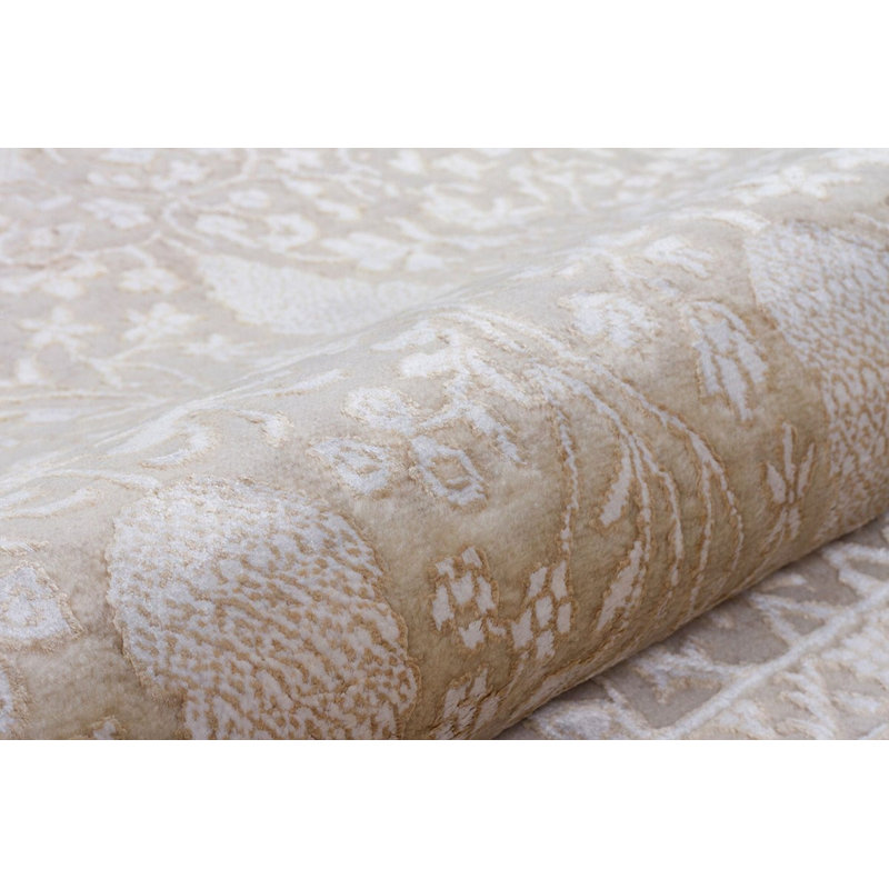 Hand-Knotted Wool Ivory Floral Oriental Vintage Area Rug