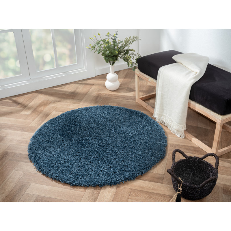 Shaggy Lush Dark Blue Rug, Round 100cm