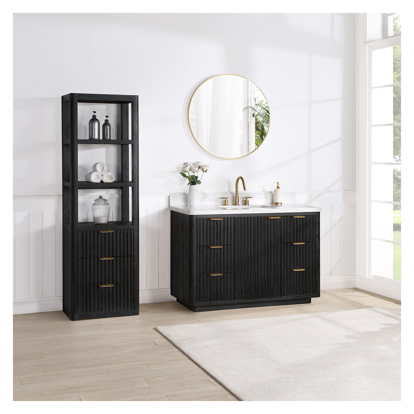 Adela 48'' Single Bathroom Vanity, Black, White, Gold