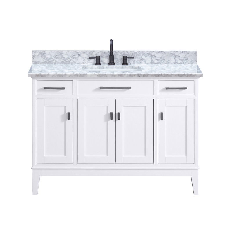 Madison 48" Single Bathroom Vanity with Carrara Marble Top, Carrera White, White