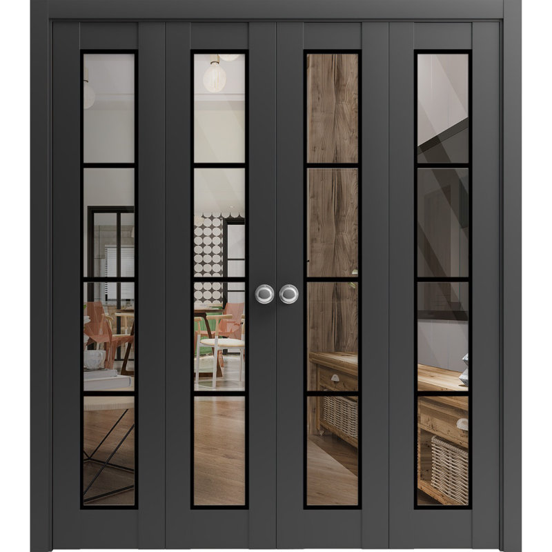 Porte pliante à panneaux en bois, Noir mat, 72 po x 96 po