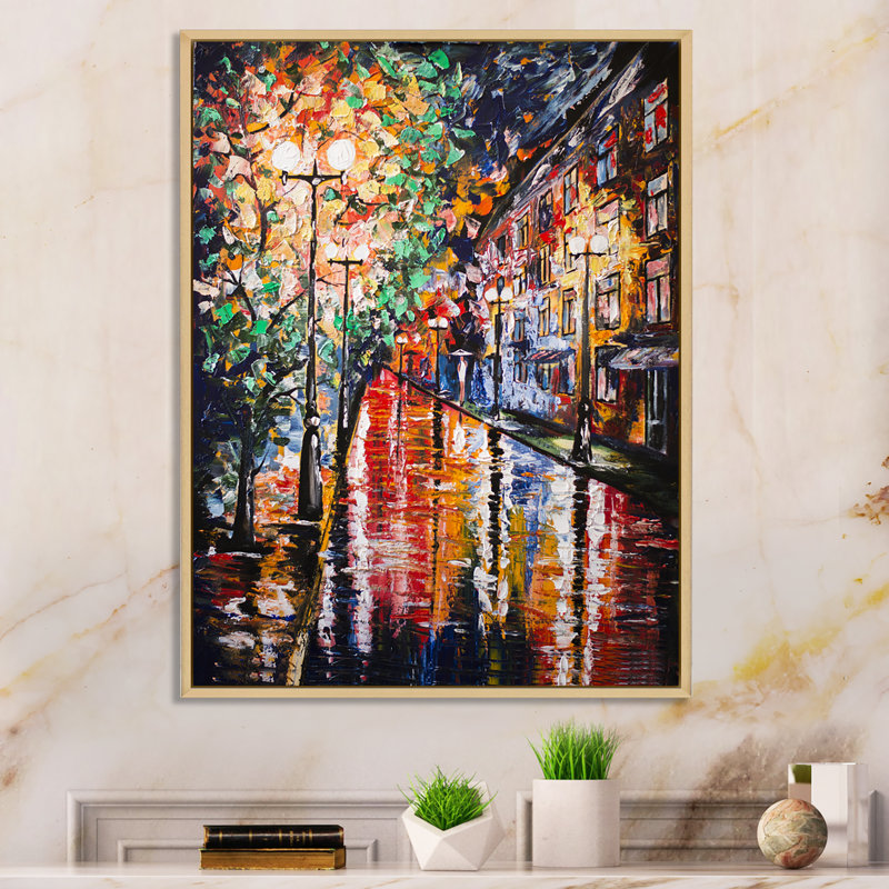 Paris Street Under Rain - Peinture, H 20 po x l 12 po x P 1 po, Cadre naturel flottant